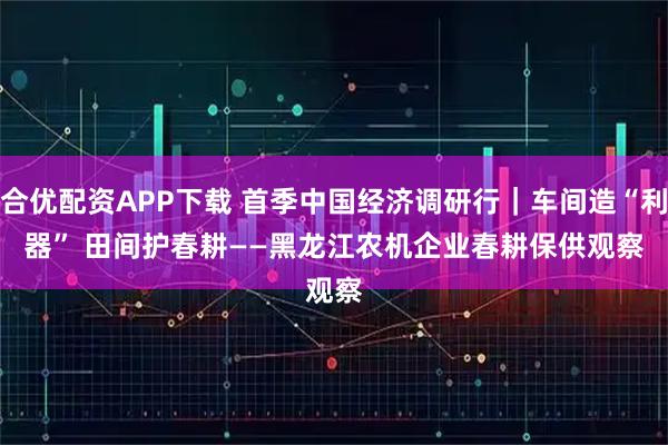 合优配资APP下载 首季中国经济调研行｜车间造“利器” 田间护春耕——黑龙江农机企业春耕保供观察